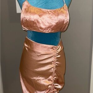 Satin Two-Piece Set in Shimmering Peach
